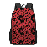 Black And Red Hibiscus Pattern Print 17 Inch Backpack