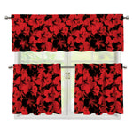 Black And Red Hibiscus Pattern Print 3 Piece Kitchen Curtains