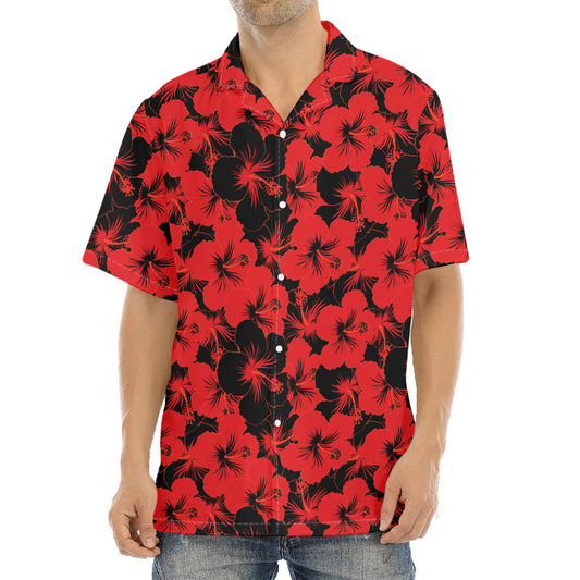 Black And Red Hibiscus Pattern Print Aloha Shirt