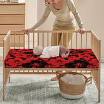 Black And Red Hibiscus Pattern Print Baby Crib Sheet