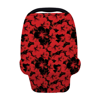 Black And Red Hibiscus Pattern Print Baby Seat Cover