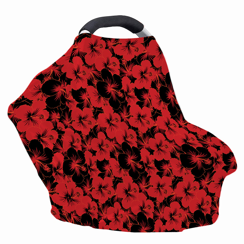 Black And Red Hibiscus Pattern Print Baby Seat Cover