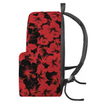 Black And Red Hibiscus Pattern Print Backpack