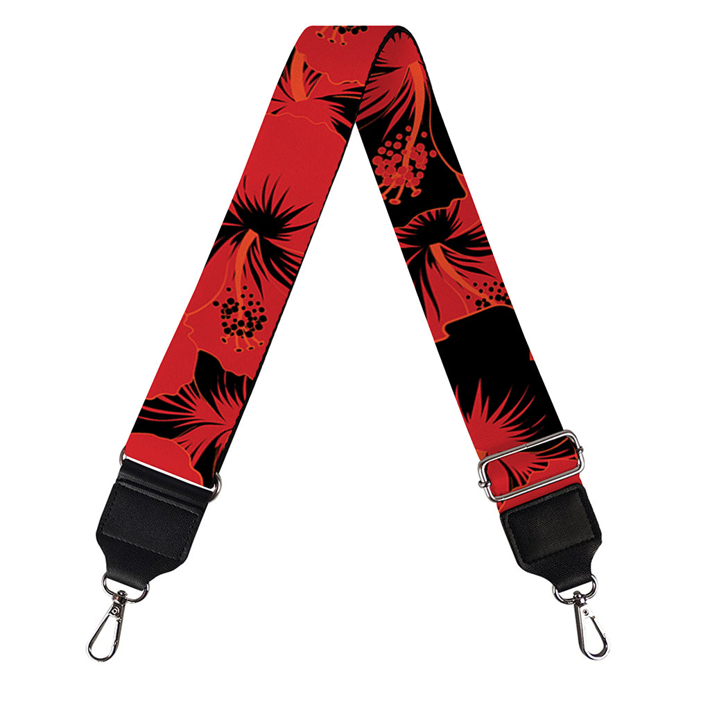 Black And Red Hibiscus Pattern Print Bag Strap