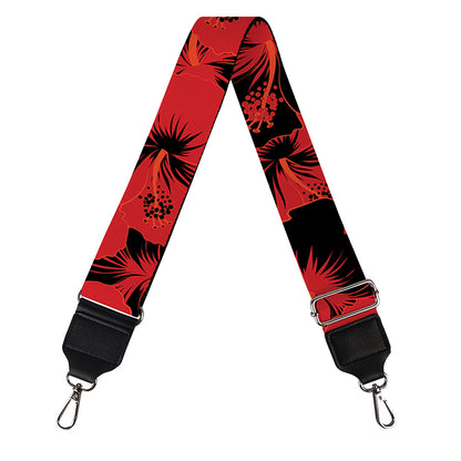 Black And Red Hibiscus Pattern Print Bag Strap