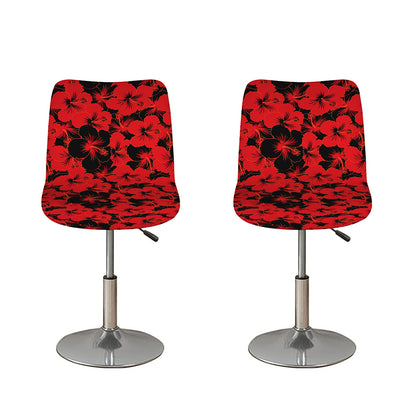 Black And Red Hibiscus Pattern Print Bar Stool Covers