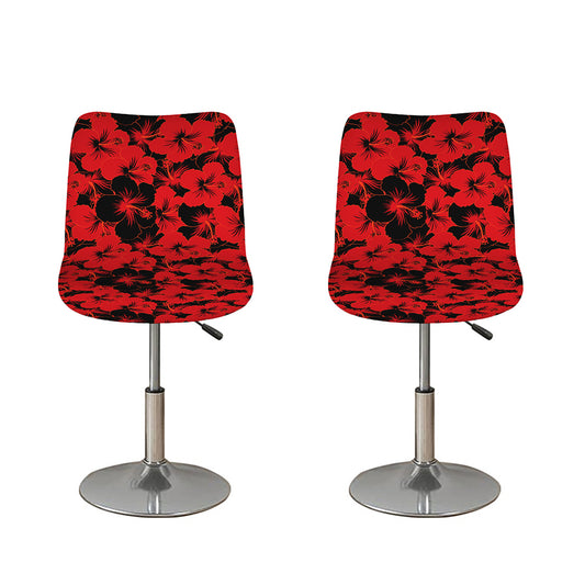 Black And Red Hibiscus Pattern Print Bar Stool Covers