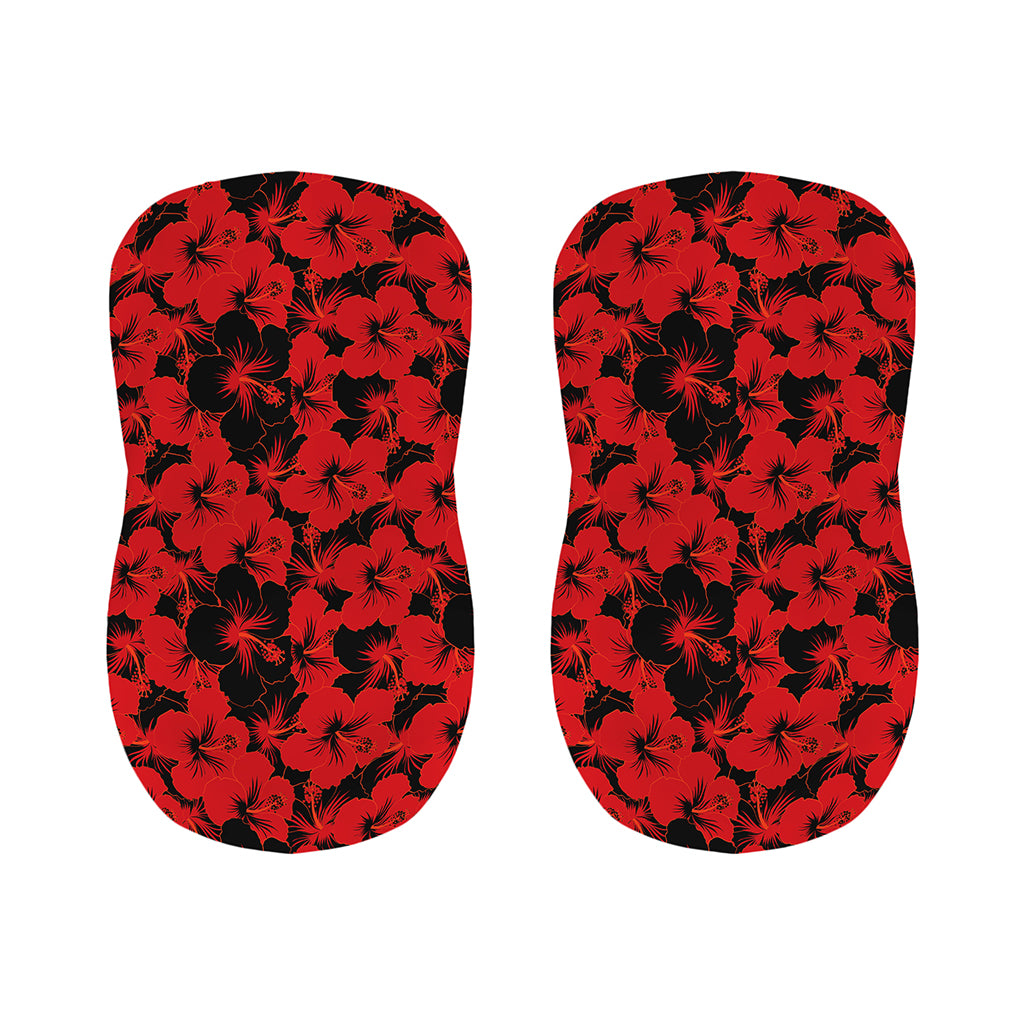 Black And Red Hibiscus Pattern Print Bar Stool Covers