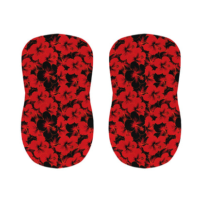 Black And Red Hibiscus Pattern Print Bar Stool Covers