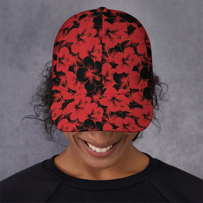 Black And Red Hibiscus Pattern Print Baseball Cap