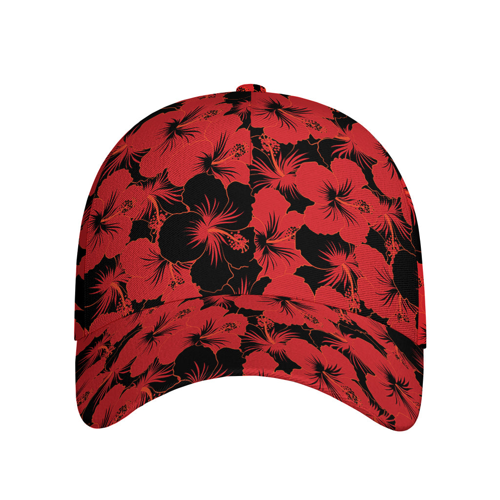Black And Red Hibiscus Pattern Print Baseball Cap
