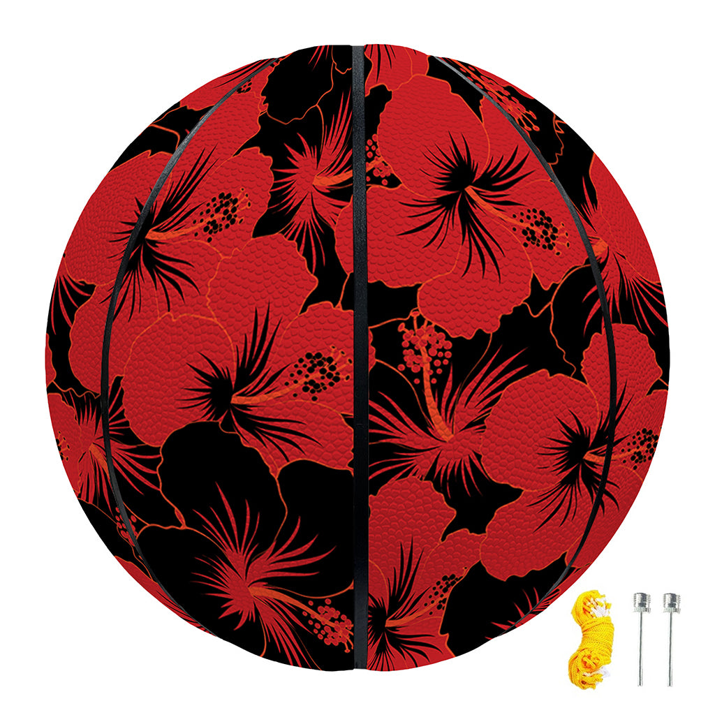 Black And Red Hibiscus Pattern Print Basketball