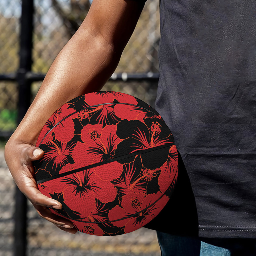 Black And Red Hibiscus Pattern Print Basketball
