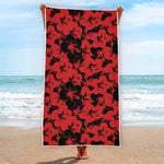 Black And Red Hibiscus Pattern Print Beach Towel