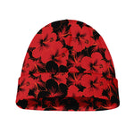 Black And Red Hibiscus Pattern Print Beanie