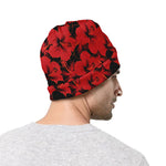 Black And Red Hibiscus Pattern Print Beanie
