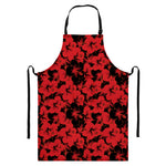 Black And Red Hibiscus Pattern Print Bib Apron With Pocket