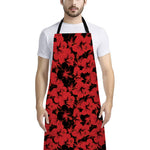 Black And Red Hibiscus Pattern Print Bib Apron With Pocket