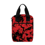 Black And Red Hibiscus Pattern Print Bible Tote Bag