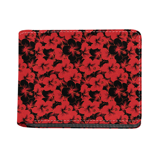 Black And Red Hibiscus Pattern Print Bifold Wallet