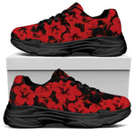 Black And Red Hibiscus Pattern Print Black Chunky Shoes