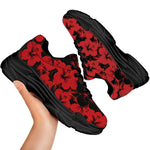 Black And Red Hibiscus Pattern Print Black Chunky Shoes