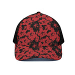 Black And Red Hibiscus Pattern Print Black Mesh Trucker Cap