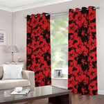 Black And Red Hibiscus Pattern Print Blackout Grommet Curtains