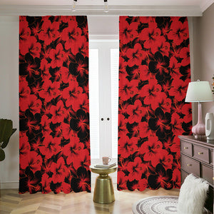 Black And Red Hibiscus Pattern Print Blackout Pencil Pleat Curtains