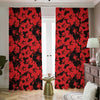 Black And Red Hibiscus Pattern Print Blackout Pencil Pleat Curtains