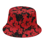Black And Red Hibiscus Pattern Print Bucket Hat