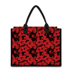 Black And Red Hibiscus Pattern Print Canvas Tote Bag