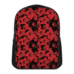 Black And Red Hibiscus Pattern Print Casual Backpack