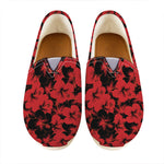 Black And Red Hibiscus Pattern Print Casual Shoes