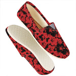 Black And Red Hibiscus Pattern Print Casual Shoes