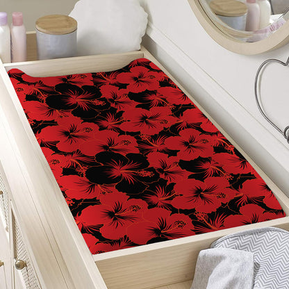 Black And Red Hibiscus Pattern Print Changing Pad Cover