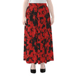 Black And Red Hibiscus Pattern Print Chiffon Maxi Skirt