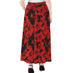 Black And Red Hibiscus Pattern Print Chiffon Maxi Skirt