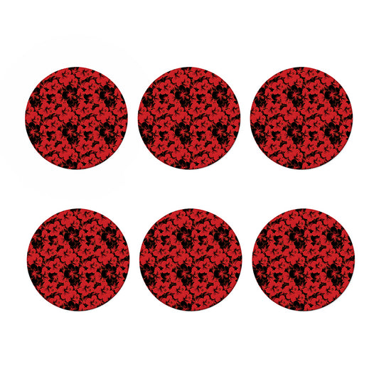 Black And Red Hibiscus Pattern Print Coaster Set