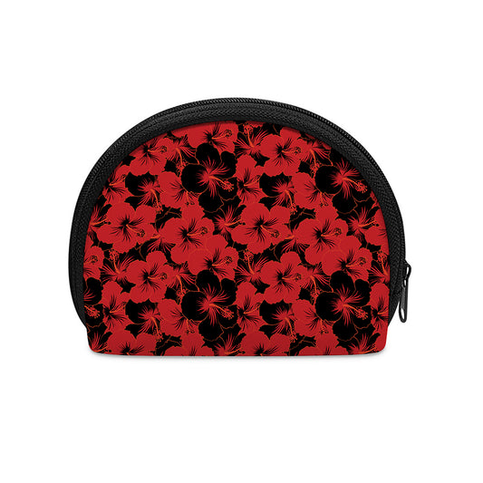 Black And Red Hibiscus Pattern Print Coin Purse