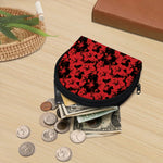 Black And Red Hibiscus Pattern Print Coin Purse