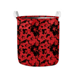 Black And Red Hibiscus Pattern Print Collapsible Laundry Basket