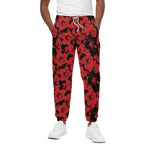 Black And Red Hibiscus Pattern Print Cotton Pants