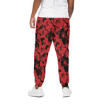 Black And Red Hibiscus Pattern Print Cotton Pants