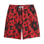 Black And Red Hibiscus Pattern Print Cotton Shorts