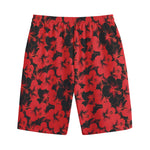 Black And Red Hibiscus Pattern Print Cotton Shorts