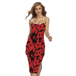 Black And Red Hibiscus Pattern Print Cross Back Cami Dress