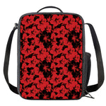 Black And Red Hibiscus Pattern Print Crossbody Lunch Bag