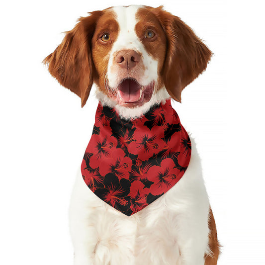 Black And Red Hibiscus Pattern Print Dog Bandana