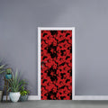 Black And Red Hibiscus Pattern Print Door Sticker